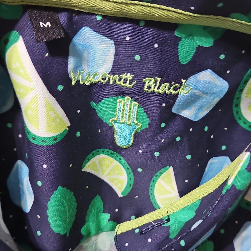 Visconti Black Men's Short Sleeve Button-up: Size- Medium- Navy Mojito Print - Picture 8 of 10